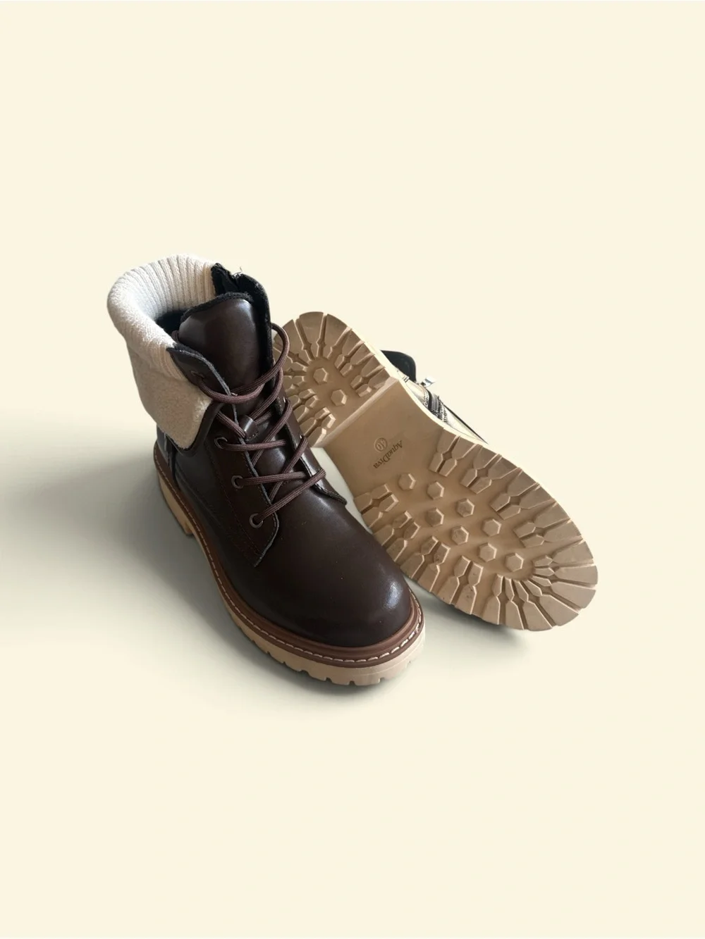 AquaDiva Dark Brown Lace-Up Winter Boots with Knit Collar New Size 9.5